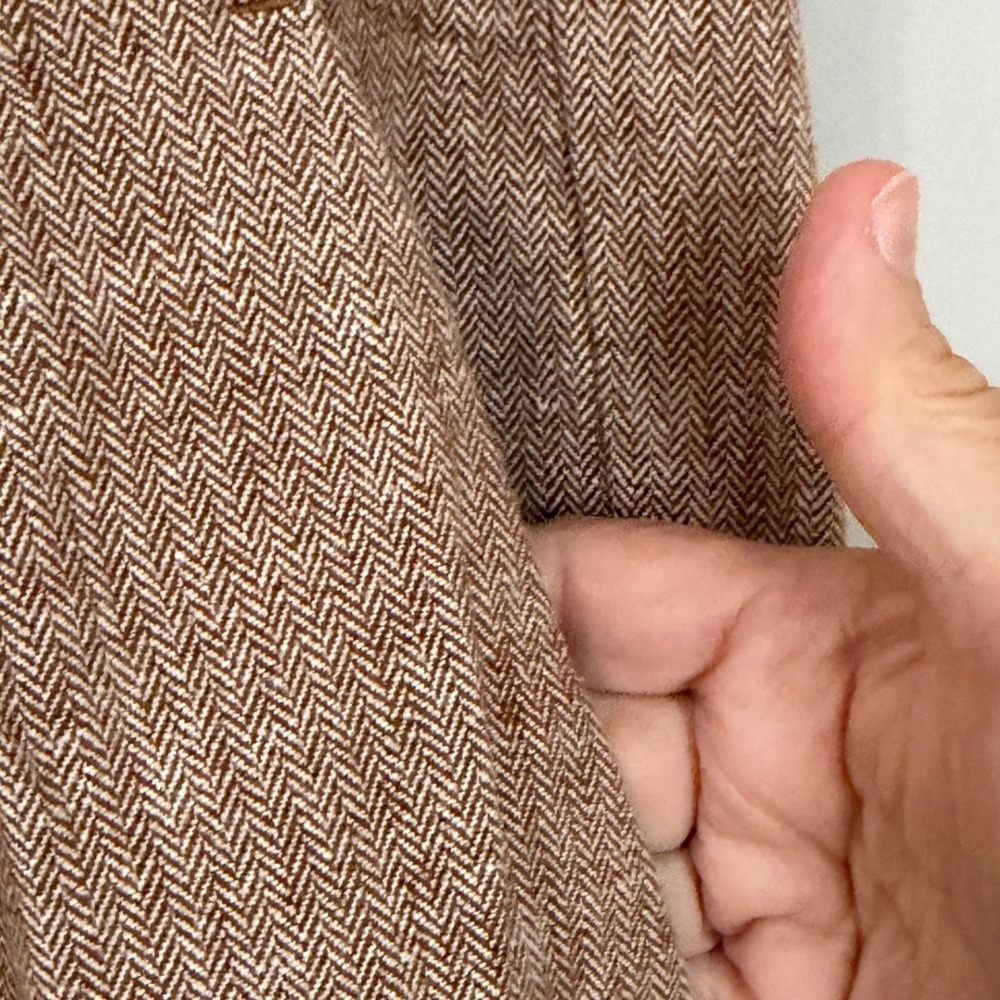 Banana Republic Herringbone Linen Blend Pants Womens 14 Brown Pleated Quiet Lux - Picture 8 of 13